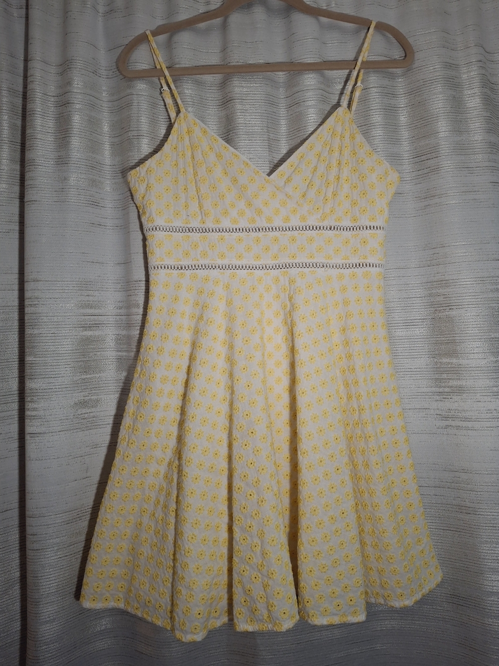 TRIXXI Yellow Eyelet A-Line Sundress with Spaghetti Straps Large